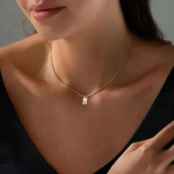 Initial K Gold Necklaces for Women Non Tarnish 14K Real Gold Plated Dainty Square Letter Charm Pendant Necklace 16.5"+2" Adjustable Waterproof Trendy Name Necklace Personalized Jewelry Gifts