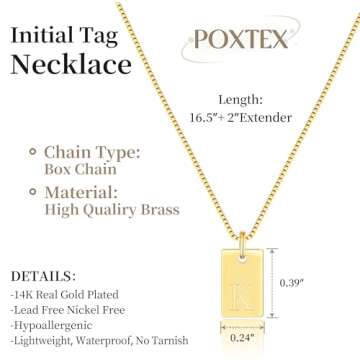 Initial K Gold Necklaces for Women Non Tarnish 14K Real Gold Plated Dainty Square Letter Charm Pendant Necklace 16.5"+2" Adjustable Waterproof Trendy Name Necklace Personalized Jewelry Gifts