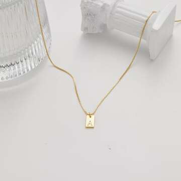 Initial K Gold Necklaces for Women Non Tarnish 14K Real Gold Plated Dainty Square Letter Charm Pendant Necklace 16.5"+2" Adjustable Waterproof Trendy Name Necklace Personalized Jewelry Gifts