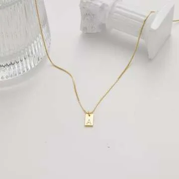 Initial K Gold Necklaces for Women Non Tarnish 14K Real Gold Plated Dainty Square Letter Charm Pendant Necklace 16.5"+2" Adjustable Waterproof Trendy Name Necklace Personalized Jewelry Gifts