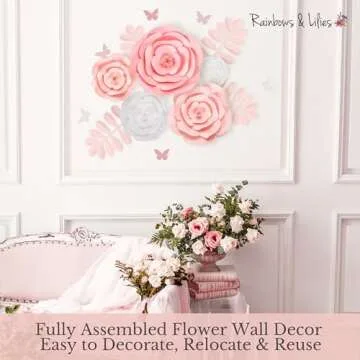 Rainbows & Lilies Large Paper Flowers Decorations for Wall - Reusable Wedding & Bridal Party Decor, ...