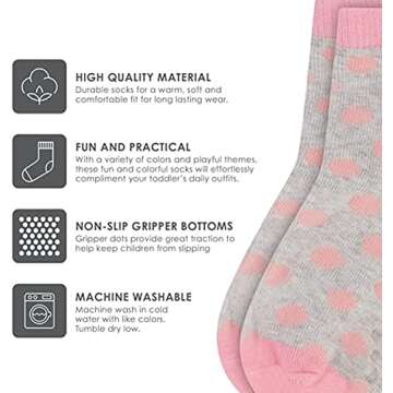 Rising Star Kids Socks for Girls Boys Toddler Socks With Grippers Soft Cotton Dress Crew Grip Socks ...