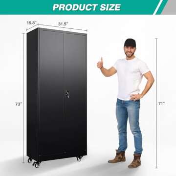 SISESOL Metal Storage Cabinet with Wheels,Rolling Garage Storage Cabinet with Lock,Black Metal Cabinets with Wheels and Shelves,Tall Tool Locker Closet on Roller for Garage,Home,Office,Shop