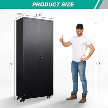 SISESOL Metal Storage Cabinet with Wheels,Rolling Garage Storage Cabinet with Lock,Black Metal Cabinets with Wheels and Shelves,Tall Tool Locker Closet on Roller for Garage,Home,Office,Shop