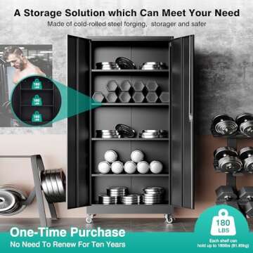 SISESOL Metal Storage Cabinet with Wheels,Rolling Garage Storage Cabinet with Lock,Black Metal Cabinets with Wheels and Shelves,Tall Tool Locker Closet on Roller for Garage,Home,Office,Shop