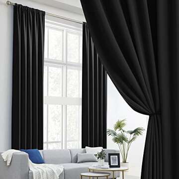 DUALIFE Black Out Curtain Drapes 108 Inch Length for Living Room Thermal Insulated Blackout Energy S...