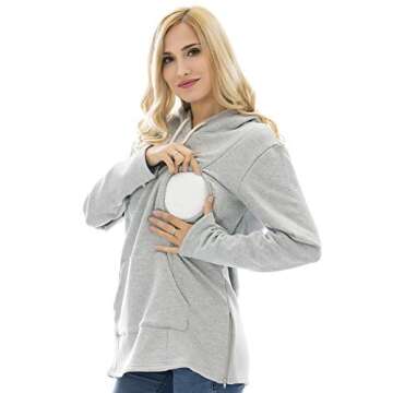 Bearsland Women's Winter Sporty Hoodie Breastfeeding Nursing Top,Gray,X-Large