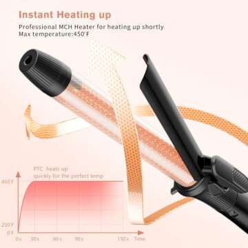 1 Inch Curling Iron with Clipped Tourmaline Ceramic Barrel Professional Hair Curler up to 450°F Dual Voltage for Traveling 60 Mins Auto Off Suit for Different Hairstyle (Black, 1 Inch)