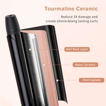 1 Inch Curling Iron with Clipped Tourmaline Ceramic Barrel Professional Hair Curler up to 450°F Dual Voltage for Traveling 60 Mins Auto Off Suit for Different Hairstyle (Black, 1 Inch)