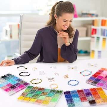 QUEFE 24000pcs 3mm Glass Beads for Jewelry Making Kit, 96 Colors Glass Seed Beads with Pendant Charms and Letter Beads for Friendship Bracelets Necklace Earring Ring Making