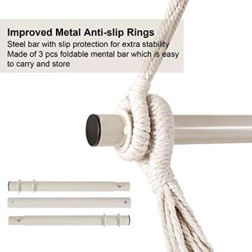 Hammock Chair，Max 330lbs, Large Hanging Chair, Soft Cotton Rope Swing Chair with High Load-Bearing Metal Rod,Indoor Outdoor Garden Yard Living Room Use Beige