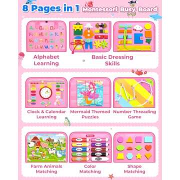 Gojmzo Busy Board Montessori Toys for 1 2 3 4 Year Old Girl Birthday Gifts, Busy Book Sensory Toys for Toddlers 1-3 2-4, Learning Educational Toddler Travel Activities