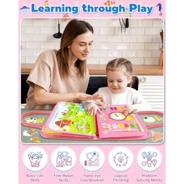 Gojmzo Busy Board Montessori Toys for 1 2 3 4 Year Old Girl Birthday Gifts, Busy Book Sensory Toys for Toddlers 1-3 2-4, Learning Educational Toddler Travel Activities