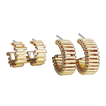 Sloong 14k Gold Plated Chunky Earring Hoop Set for Women