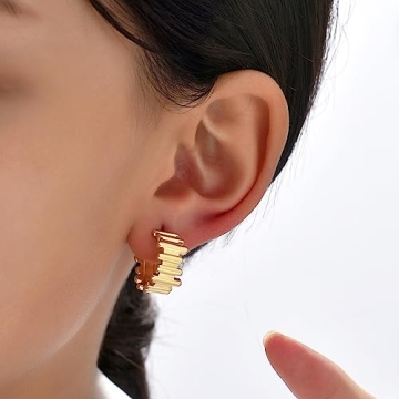 Sloong 14k Gold Plated Chunky Earring Hoop Set for Women