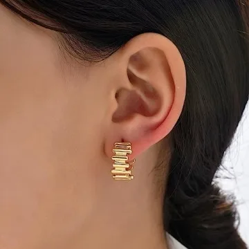 Sloong 14k Gold Plated Chunky Earring Hoop Set for Women