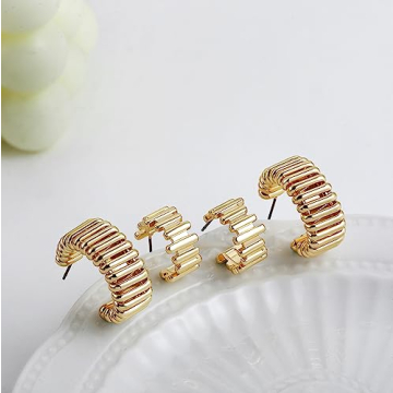Sloong 14k Gold Plated Chunky Earring Hoop Set for Women