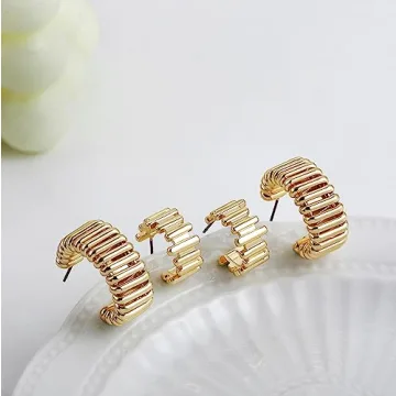 Sloong 14k Gold Plated Chunky Earring Hoop Set for Women
