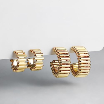 Sloong 14k Gold Plated Chunky Earring Hoop Set for Women