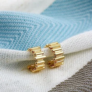 Sloong 14k Gold Plated Chunky Earring Hoop Set for Women