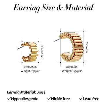 Sloong 14k Gold Plated Chunky Earring Hoop Set for Women