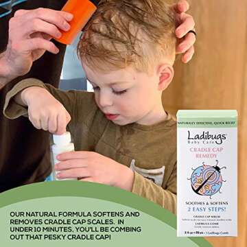 Ladibugs Cradle Cap Remedy Kit, 3oz | Includes Cradle Cap Serum & Fine-Toothed Comb | Effectively Re...