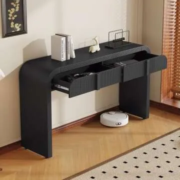 Merax Modern Entryway Table with 2 Drawers, Apricot Cream Rounded Silhouette and Smooth Surface Console Table for Living Room