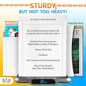 ABC Rigid Mailers, 12.75 x 9.5 inch. Pack of 10 White Self-Sealing Cardboard Envelopes. 550 GSM Stay Flat Photo Shipping Cardboard Mailer Envelope. Stay Flat Mailers for CD, Photos, Documents