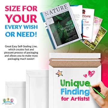 ABC Rigid Mailers, 12.75 x 9.5 inch. Pack of 10 White Self-Sealing Cardboard Envelopes. 550 GSM Stay Flat Photo Shipping Cardboard Mailer Envelope. Stay Flat Mailers for CD, Photos, Documents