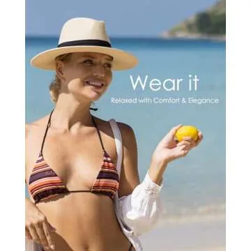 FURTALK Panama Hat Sun Hats for Women Men Wide Brim Fedora Straw Beach Hat UV UPF 80+ Black-Beige
