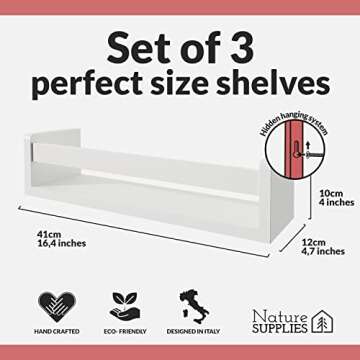 Versatile 3-Pack White Floating Nursery Shelves for Organization