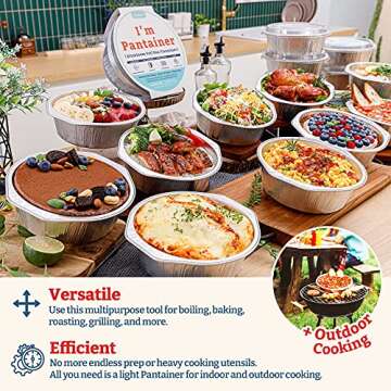 5-Pack Sturdy 3X Thick Reusable 8" Foil Pans with Snap-On Lids - Microwavable, Multi-Use for Baking and Cooking