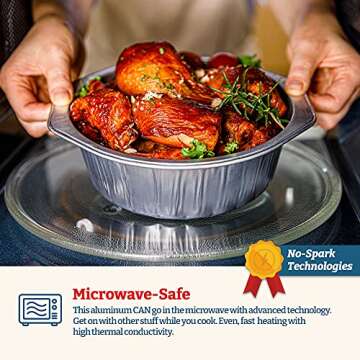 5-Pack Sturdy 3X Thick Reusable 8" Foil Pans with Snap-On Lids - Microwavable, Multi-Use for Baking and Cooking