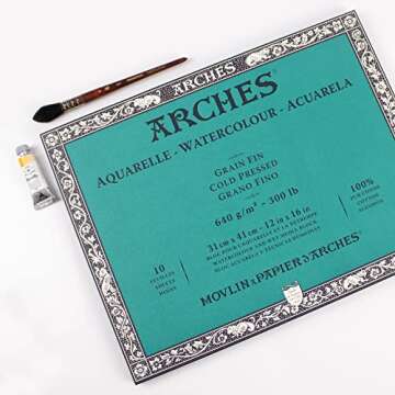 Arches Watercolor Block12x16-inch Natural White 100% Cotton Watercolor Paper - 10 Sheets of Arches 3...
