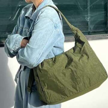 Large Nylon Shoulder Bag with Adjustable Quilted Strap – Fits 13" Laptop, Interior Zip Pocket