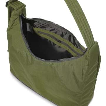 Large Nylon Shoulder Bag with Adjustable Quilted Strap – Fits 13" Laptop, Interior Zip Pocket