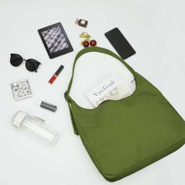 Large Nylon Shoulder Bag with Adjustable Quilted Strap – Fits 13" Laptop, Interior Zip Pocket