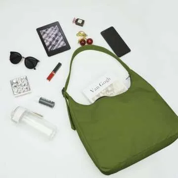 Large Nylon Shoulder Bag with Adjustable Quilted Strap – Fits 13" Laptop, Interior Zip Pocket