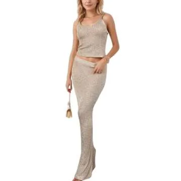 Naileksi Women Sexy Glitter Knit 2 Piece Outfits Sequin Slim Fit Crop Cami Top Sparkle Maxi Bodycon Skirt Set Clubwear