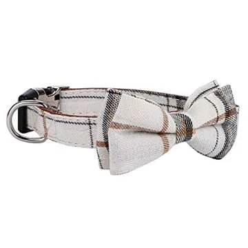Faleela Soft &Comfy Bowtie Dog Collar,Detachable and Adjustable Bow Tie Collar,for Small Medium Large Pet (L, Beige)