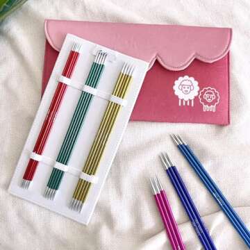 Lotus Yarns KP Zing 15cm(6") Double Pointed Aluminum Knitting Needle Set, Deluxe&Smooth Weaving Tools, Ideal for Socks Small Project 47421, 5 Sizes Straight Needles for Knitting Small Projects