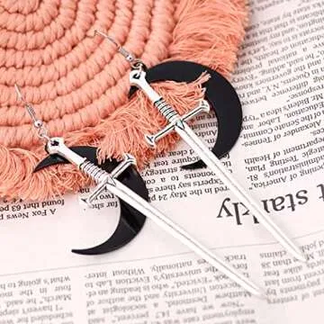 Sacina Gothic Crescent Moon Sword Earrings for Women