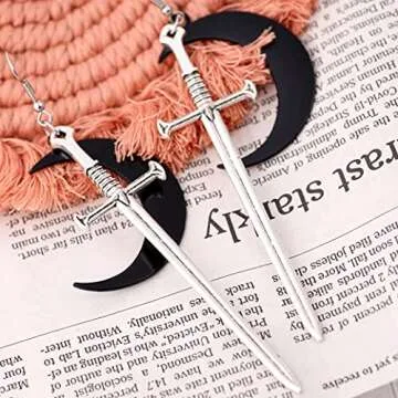 Sacina Gothic Crescent Moon Sword Earrings for Women