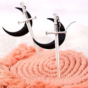 Sacina Gothic Crescent Moon Sword Earrings for Women