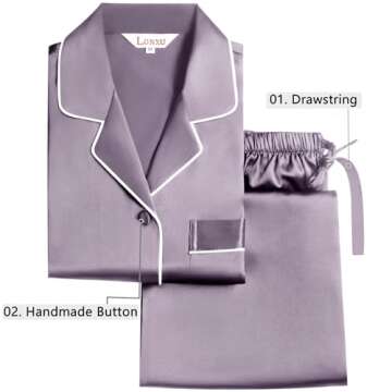 Lonxu Womens Silk Satin Pajamas Set Gray M