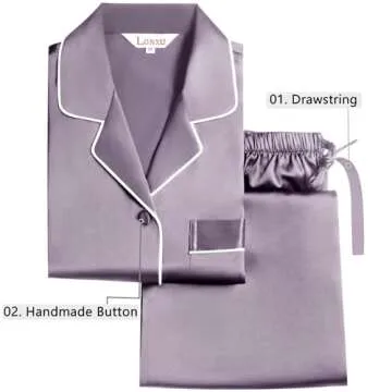 Lonxu Womens Silk Satin Pajamas Set Gray M