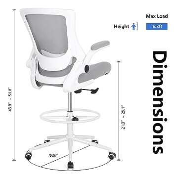Misolant Tall Office Chair, Drafting Chair for Standing Desk, High Office Chair with Adjustable Lumbar Support, Flip-up Arm and Footrest Ring, Tall Drafting Chair for Bar Height Desk