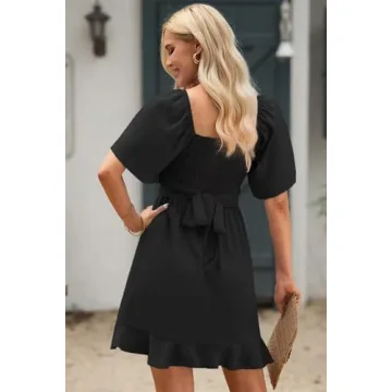 Dokotoo Women's Casual Wrap V Neck Ruffle Hem Dress