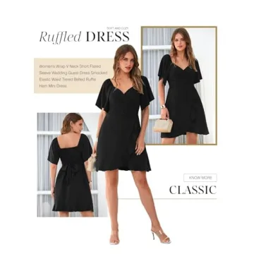 Dokotoo Women's Casual Wrap V Neck Ruffle Hem Dress