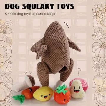 Nocciola 7 in 1 Stuffed Turkey Squeaky Dog Toys, Soft Interactive Enrichment Hide and Seek Dog Chew Toys for Large Medium Small Dogs, Cute Plush Pet Supplies 7 Packs